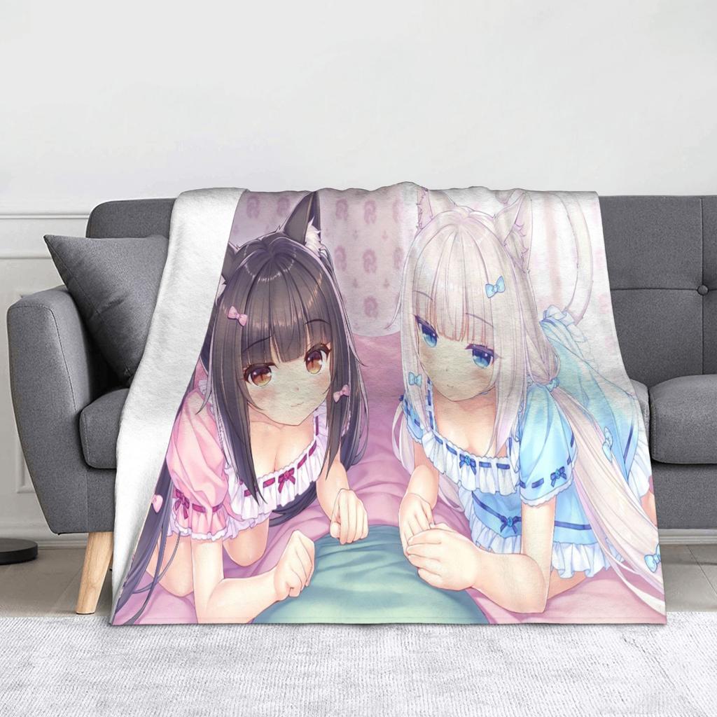 Chocola Vanilla Blanket Flannel Spring Autumn Anime Nekopara Lightweight Thin Throw Blanket for Bedding Couch Bedspread
