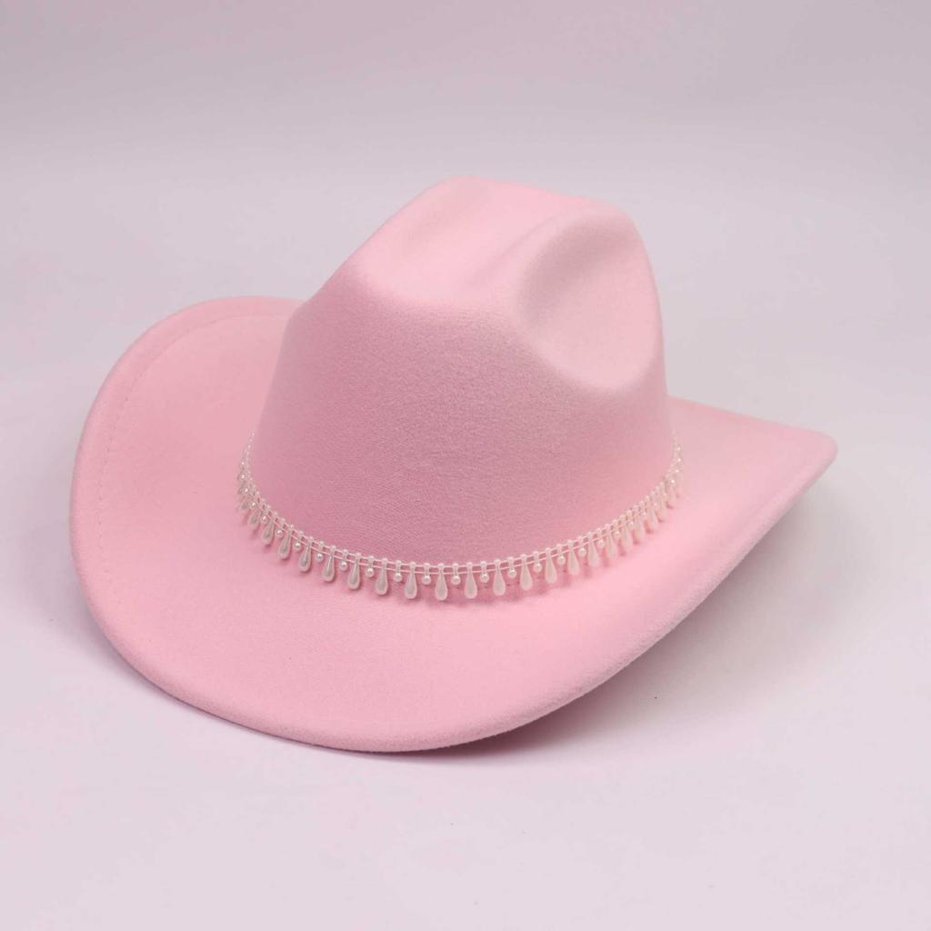 Western Cowboy Hat Imitation Pearl Lace Drop Chain Ornament Decorative Men's and Women's Party Holiday Jazz Hat