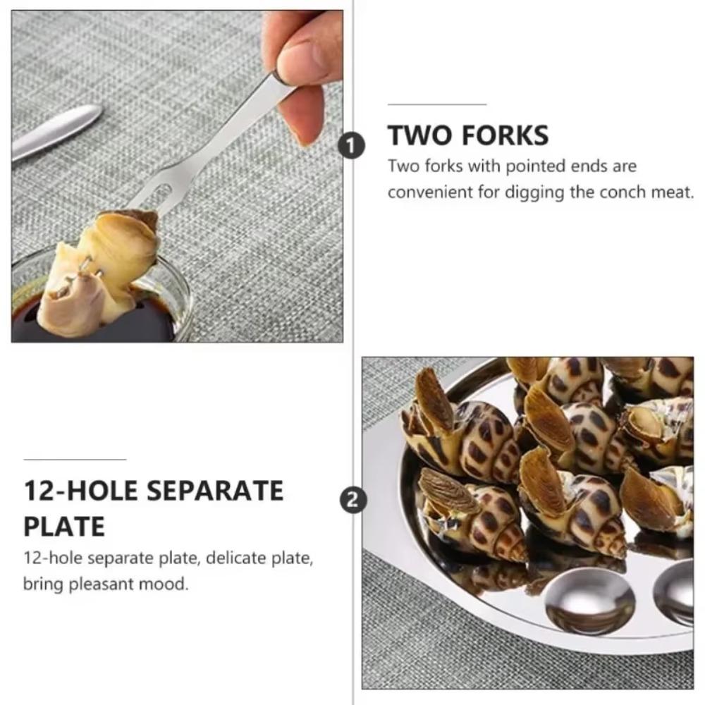 3PCS/SET Stainless Steel Escargot Serving Tray Elegant Seafood Plates Creative Oyster Plate  Cooking