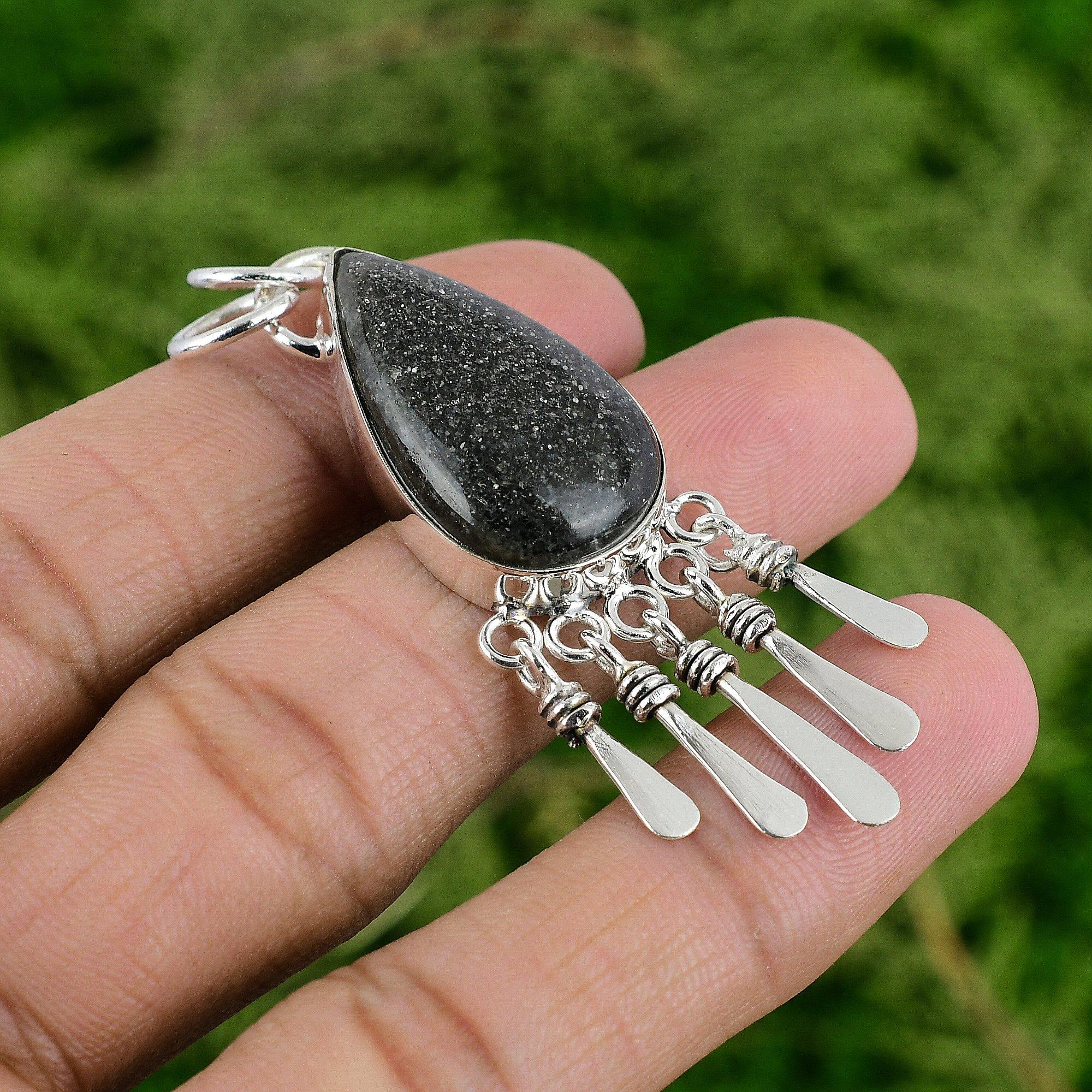 

Natural Black Sunstone 925 Sterling Silver Daughter Handmade Wedding New Pendant