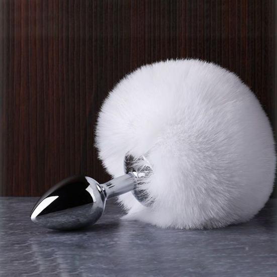 Stainless Steel Anal Plugs with Bunny Tail Tapered Faux Fur Silicone-Free Butt Plugs for Beginners Comfortable