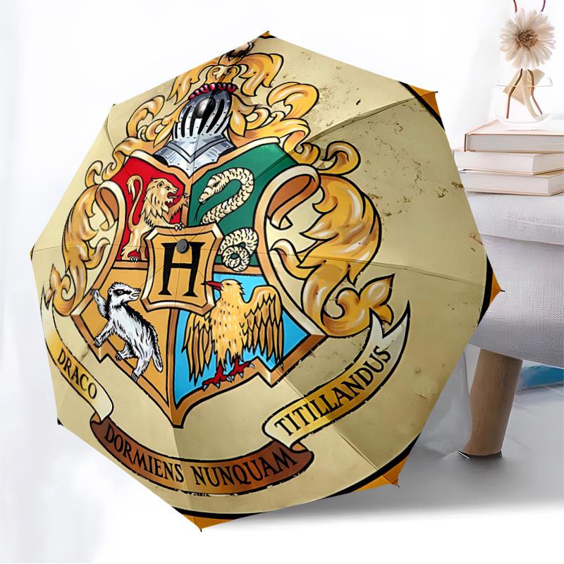 1PC Hogwarts Crest Automatic Folding Umbrella | Vibrant Motif & Compact Design for Everyone, On-the-Go Essential - Gift-Worthy Style Yy250930014