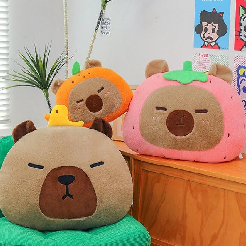 Adorable New Cartoon Capybara Plush Pillow Soft Cushioned Toy In Brown Pink Orange