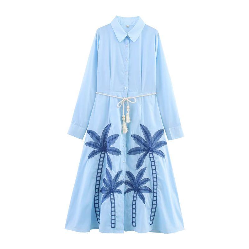 

Kaslead Новая женская одежда Западный стиль Мода Простой Свободный Повседневный Комбинезон на шнуровке с вышивкой Длинное платье Blue XS