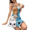 Summer new European and American cartoon cat print camisole nightdress for women, short loungewear, pure and alluring style dress