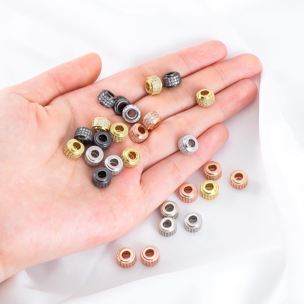 5Pcs 6.5x9mm Cylindrical Spacers Bead DIY Jewelry Making Large Hole Wheel Beads Necklace Bracelet Paved Zircon Brass Accessories