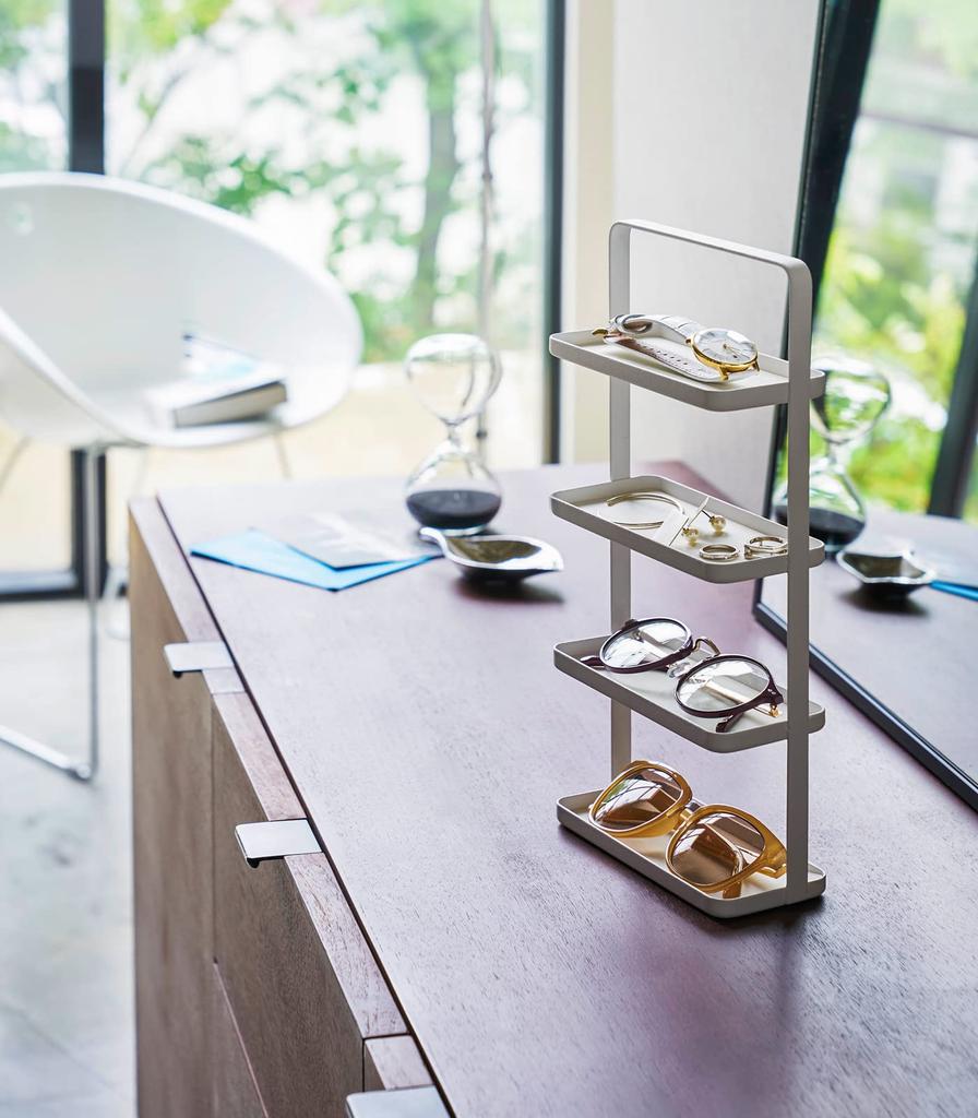 Yamazaki Glasses Accessory X D7 X Tower Accessory Small 4298 & Tray, 4-Tier, White, Approx. W16.5 H32.5cm, Style, Storage, Organizer,