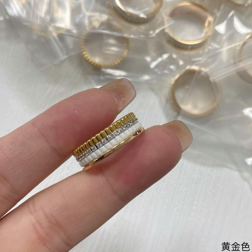 Black and White Ceramic Ring with 18K Gold Plating Rotating Ring.