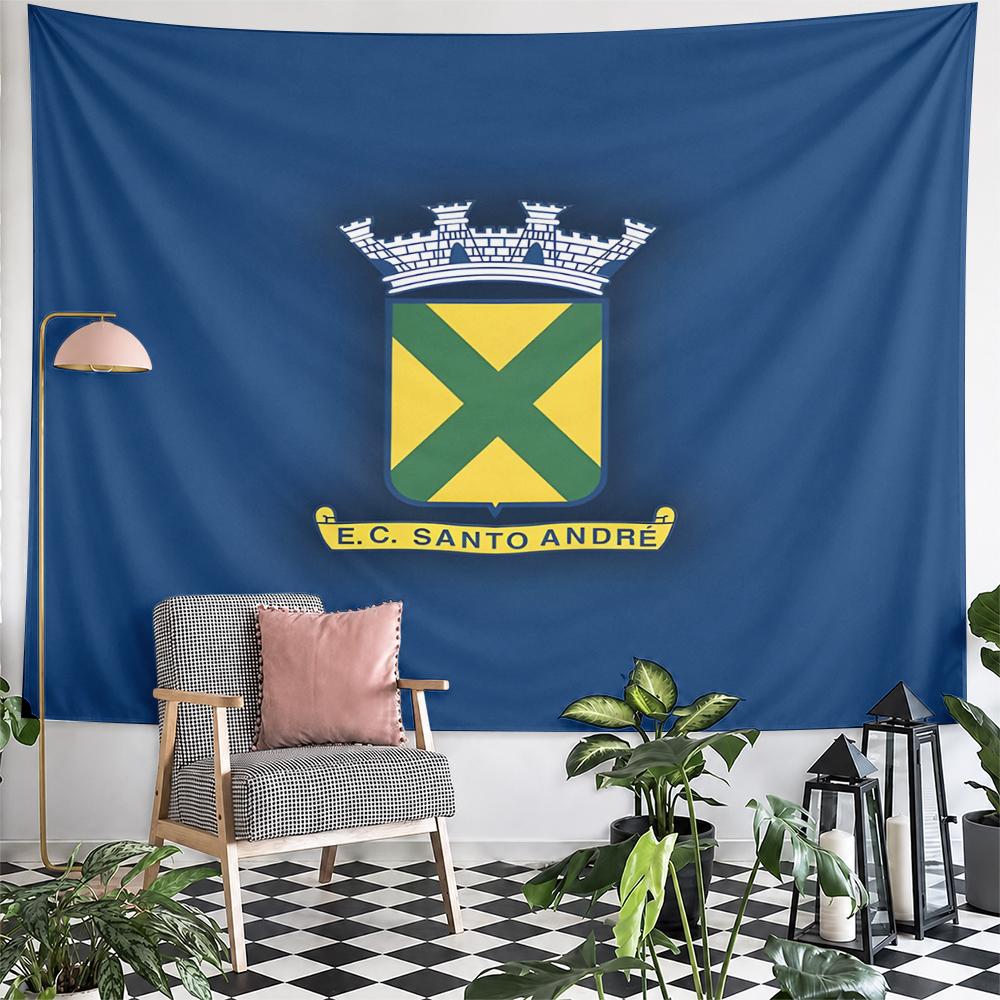 EC Santo Andre Football Crest Wall Tapestry Yellow Green Shield Castle Crown Brazilian Soccer Fan Decor for Man Cave Gift