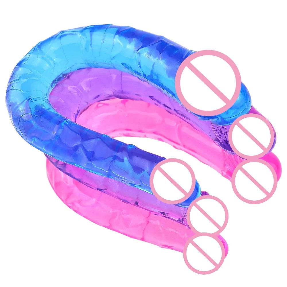 Double Head Realistic Dildo Long Anal Play for Women Men Couple Ended Dildo Flexible Big Penis Adult Sex Toy for Lesbian