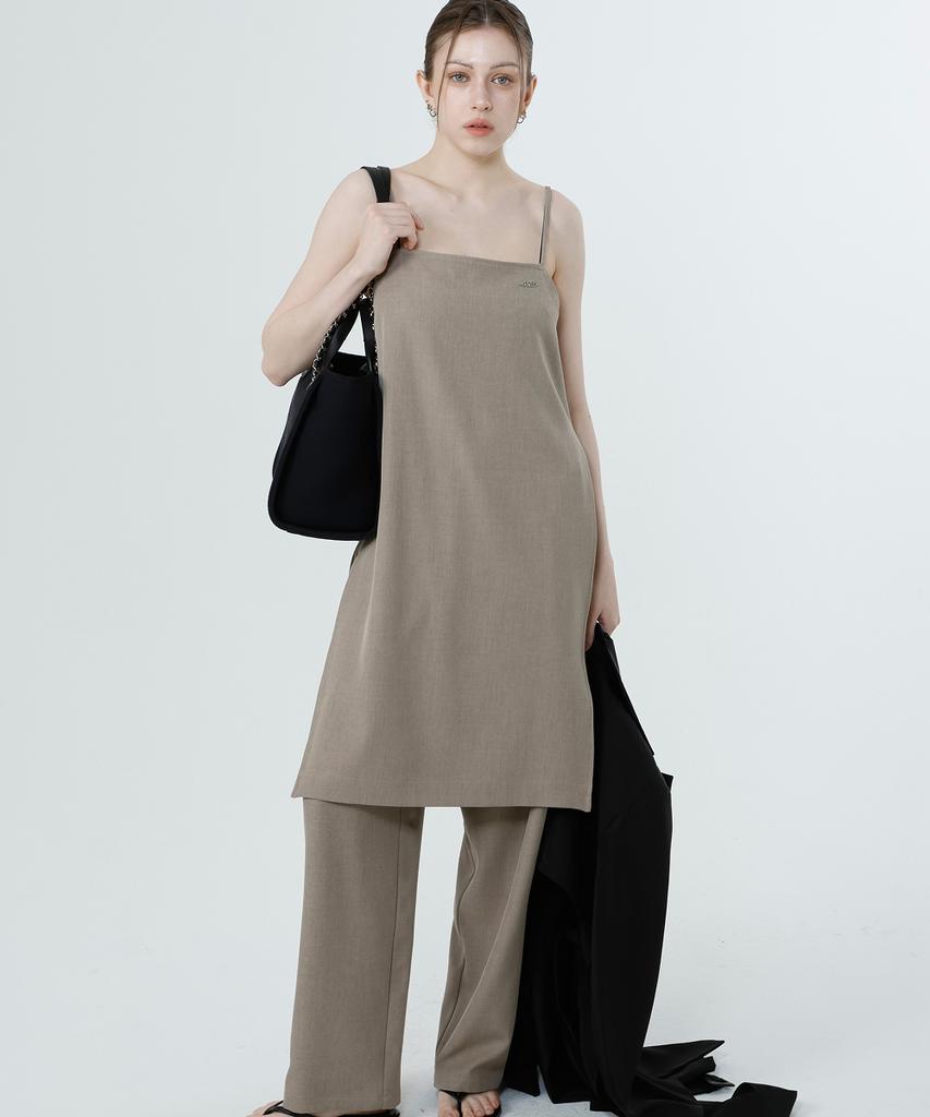 Reventina Deep Slit Dress_Beige