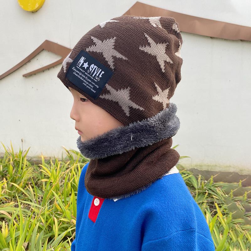 Versione coreana cappello di lana per bambini a cinque stelle ragazzi e ragazze acrilico set cappello e sciarpa caldo sport all'aria aperta cappello lavorato a maglia