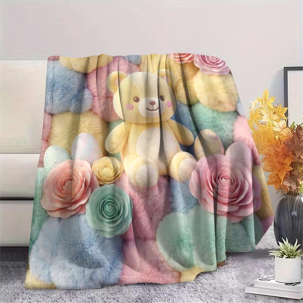 1Pc Butter Bear Print Flannel Blanket, High Quality Comfortable for All Seasons, Home Decor, Warmth and Comfort, Perfect for Christmas Gifts