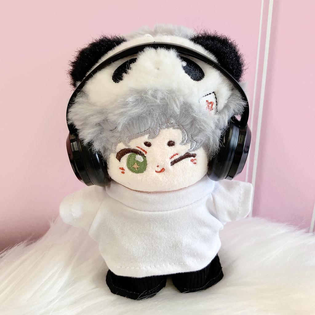 Duffle Coat, Pruhovaná Košile, Kalhoty a Sada Sluchátek pro 10cm Panenku, Šedá, Plyšová Hračka, Kigurumi, Doplňky, Otaku, Panenka, Maskot, Kostým pro Kpop Panenku