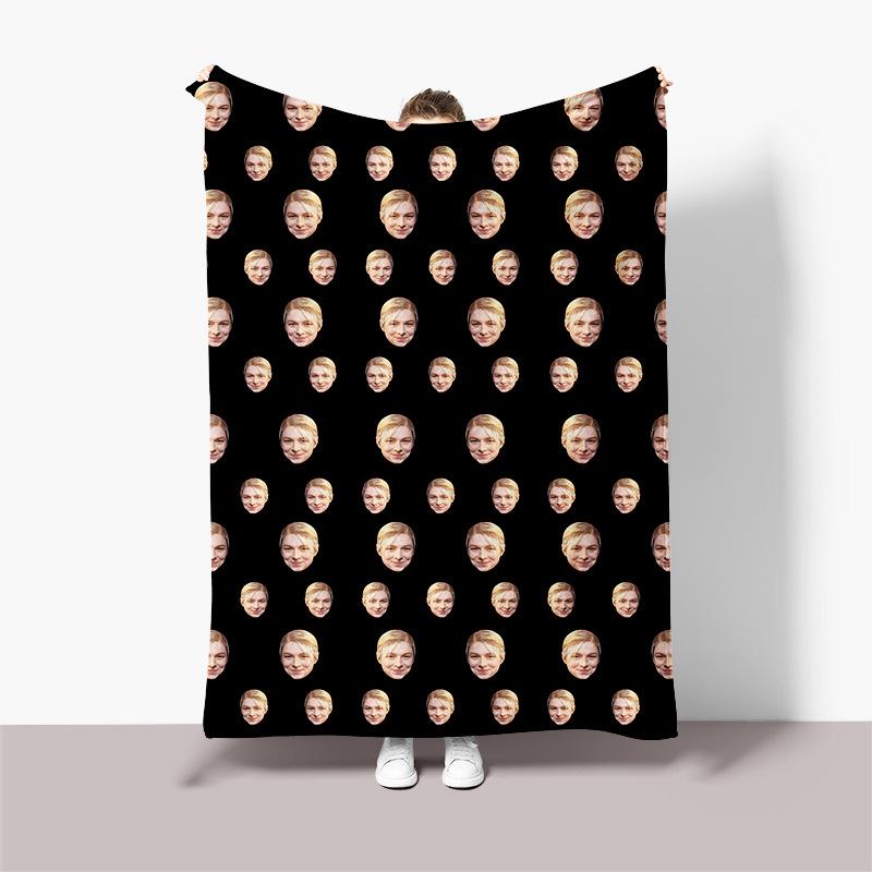 Personalisierte Flanelldecke mit schwarzem Hintergrund, Foto von einem Gesicht, Geburtstags-Erinnerungsdecke