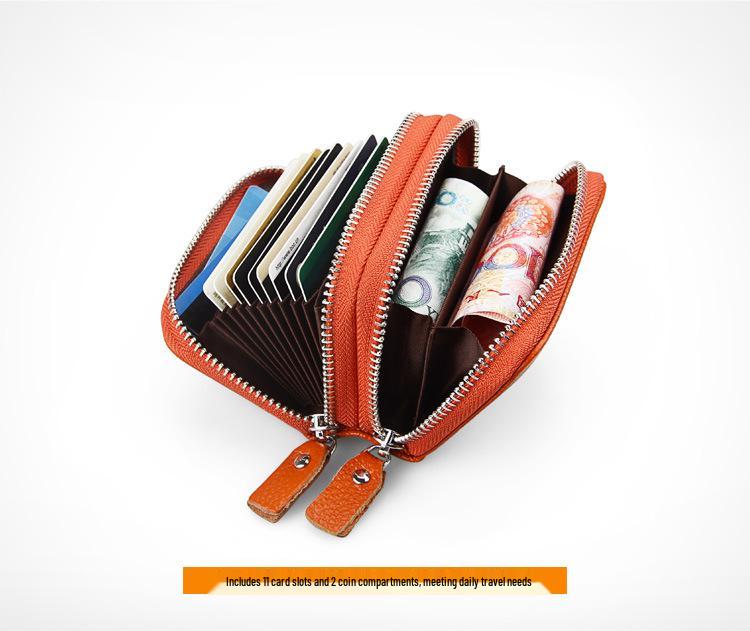 Anti-Magnetic RFID Cowhide Accordion Card & Coin Holder - Korean Style