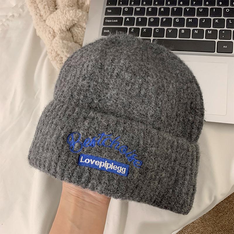 Hat Women's New Warm Woolen Hat Korean Version Versatile Autumn and Winter Ear Protection Knitted Baotou Hat Shows Small Face