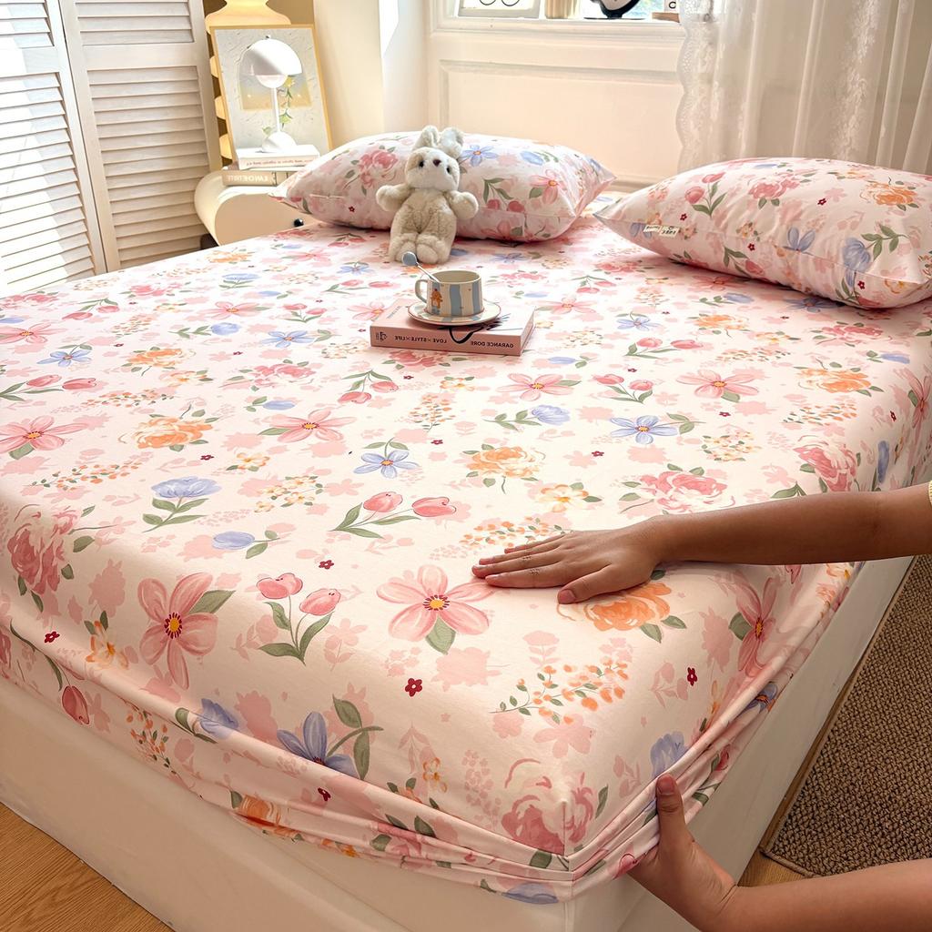 100% Cotton Bed Sheets Bed Bedroom Flower Printed Bed Cover Bedding (excluding Pillowcases) Single/Queen/King Washabl