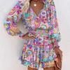 New Long Sleeved V-neck Fashion Print Waist Wrap Dress