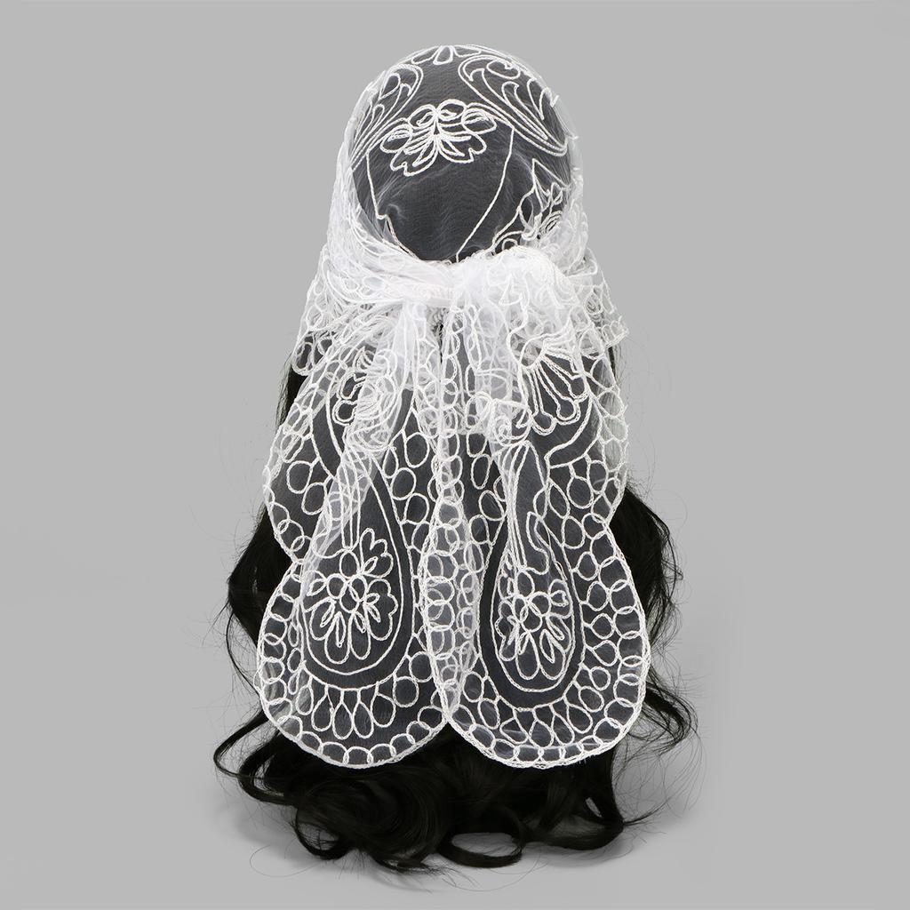 Eleganter Spitzenschal Aushöhlmuster Stickerei Foulard Bandana Einfarbig Dreieckstuch Dünne Vintage Taschentücher für Haare Frau