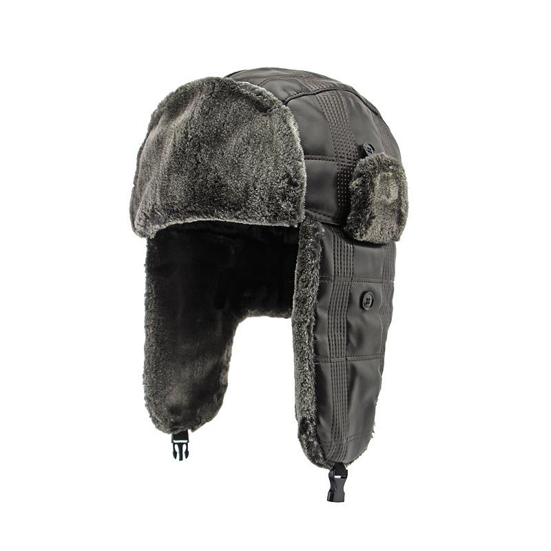 Men Autumn Winter Velvet Ear Protection Warm Bomber Hats Women PU Windproof Snow-proof Riding Hat Ski Slouchy Cap
