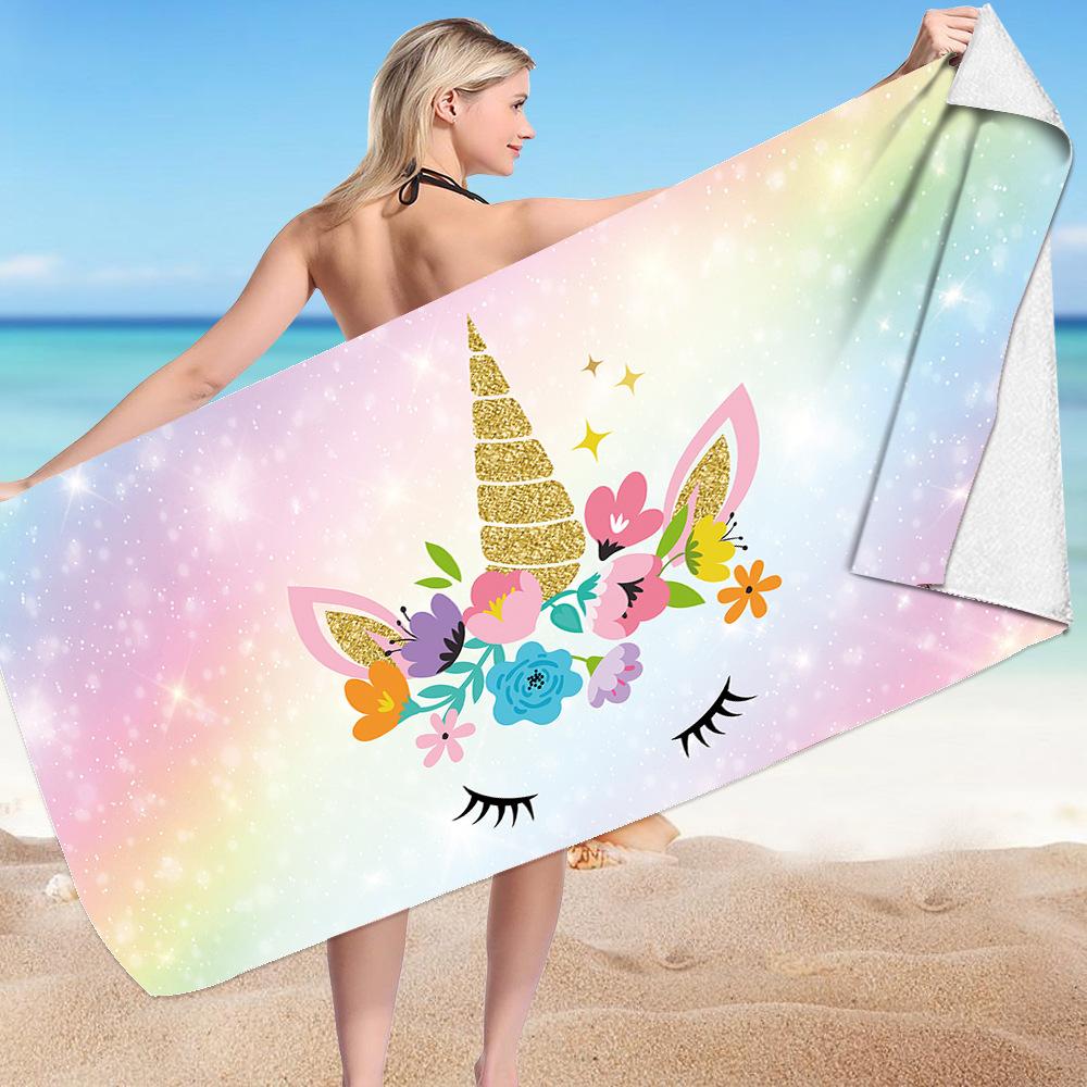 Cute Unicorn Series digital-printed polyester Superfine fiber double-sided fleece Beach vacation bath towel, beach towel