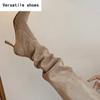 Vintage Pleated Women Knee High Boots Fashion Pointed Toe High Heels Shoes Autumn Winter Ladies Sexy Long Botas De Mujer