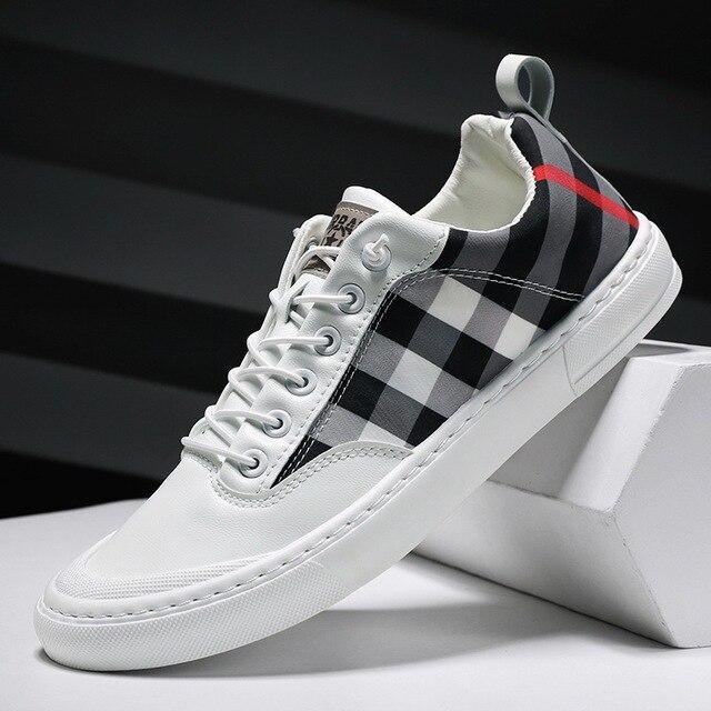 Leather Men Casual Shoes Fashion Designers Flats White Sneakers High Quality Gingham Shoes For Men Vulcanized Shoes
