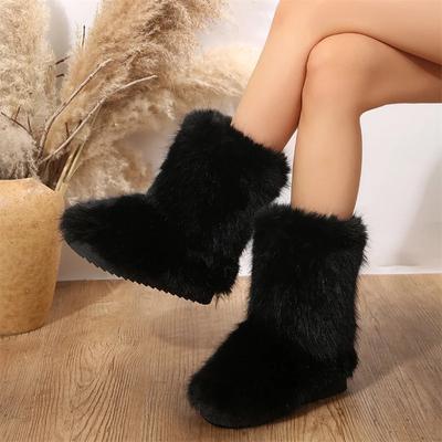 Stivali da neve invernali da donna, stivali da esterno di lusso in pelliccia sintetica di volpe, scarpe da donna con plateau calde e morbide, nuove scarpe alla moda, grandi dimensioni