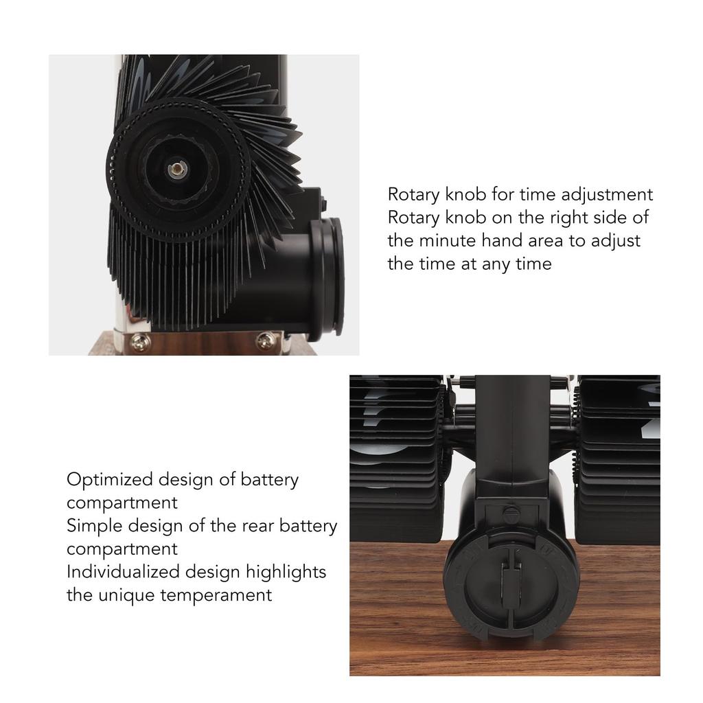 Ceas cu clapetă automat Retro Simplu Ceas de birou Picior unic Oțel inoxidabil Mecanism cu cuarț Ceas cu clapetă Bază pătrată din nuc