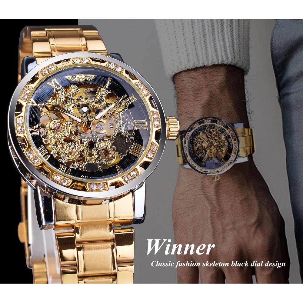 WINNER Orologio da uomo Moda Lancette luminose Movimento ingranaggio Retro  Meccanico Scheletro Orologi di lusso acquista in modo economico —  spedizione gratuita, recensioni reali con foto — Joom
