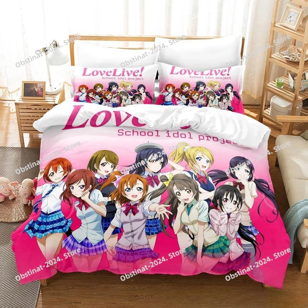 Fashion New Kawaii Love Live! Bedding Set Cartoon Anime Three-piece Set Adult Kid Bedroom Duvet Cover Sets Home Textiles