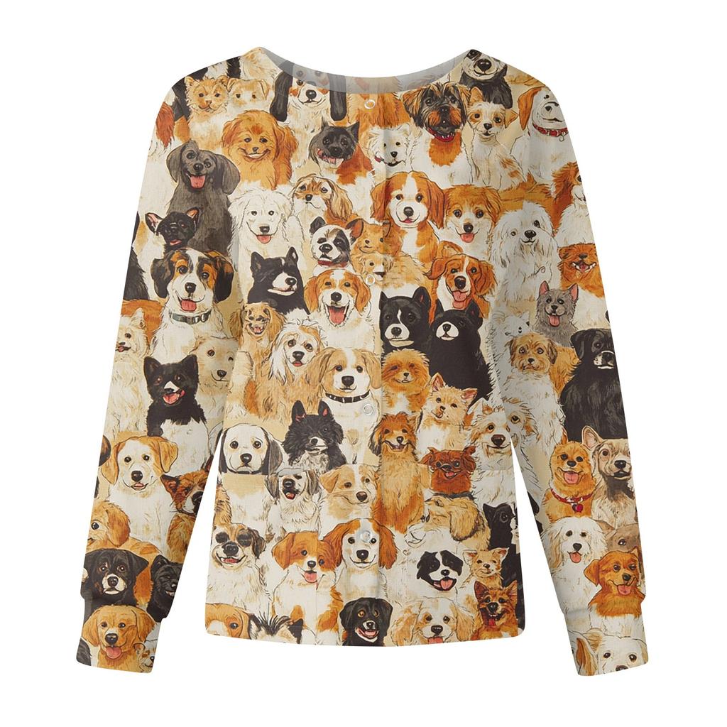 Women's Casual Fashion Long Sleeve Standing Lapel Single Breasted Cute Animal Printed  Workwear Jacket Tops