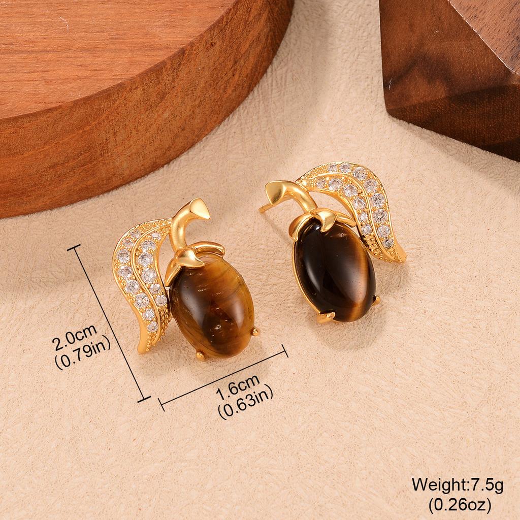 Coffee Earrings New Niche Tiger Eye Series Hong Kong Style Autumn and Winter Earrings Light Luxury Retro Simple Stud Earrings