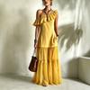 European and American New Sleeveless Diagonal Neck Ruffle Edge Women's Dress