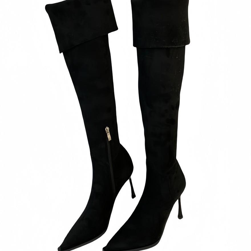 Big tube high heel frosted pointed pile boots women's thin heel long tube over knee fat mm thick legs high tube