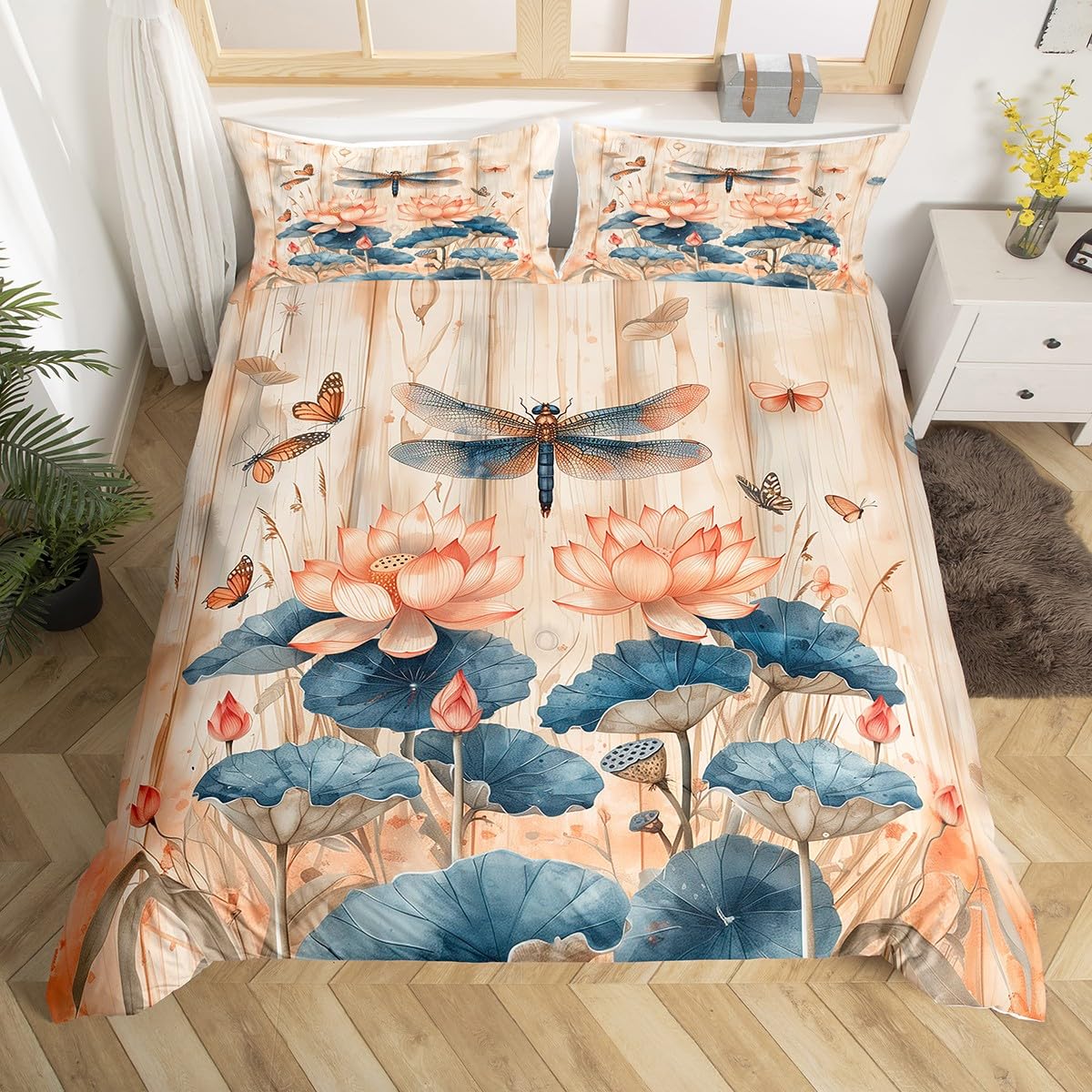 

Comforter Dragonfly And Lotus S For Kids Teens Lightweight S Blossom Flowers Pond Natural Scenery Animal Bedding Set Comforter (quilt)-EU Single(135*200cm)3pcs