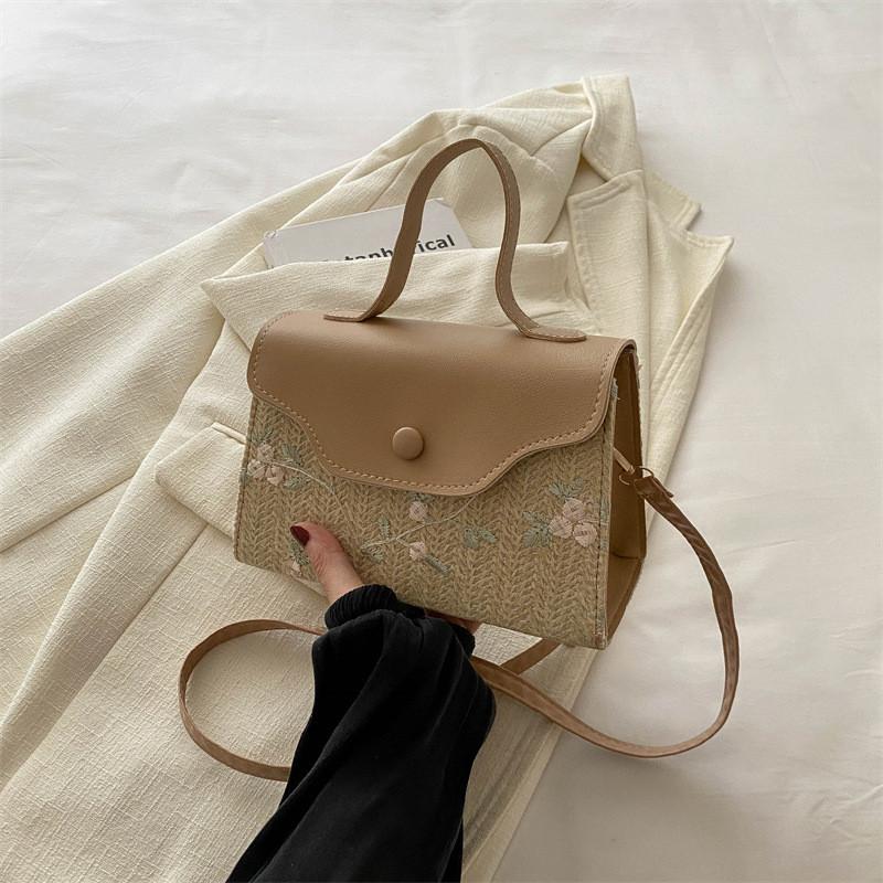 Elegant Woven Handbag Fashionable Summer Style Ins Inspired Versatile Medium Square Bag хаки