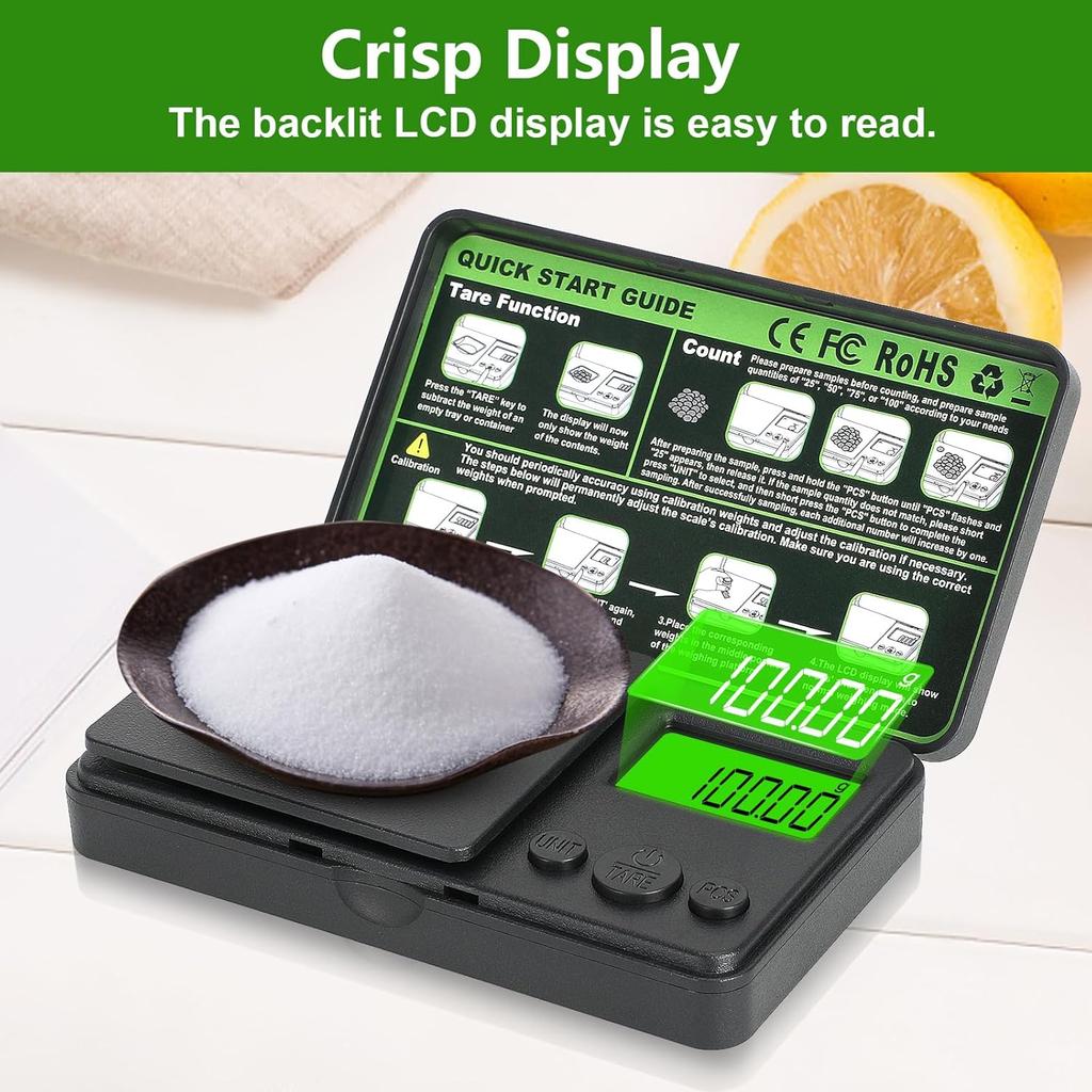 0.01/1000g Digital Pocket Scales, Portable Precision Gram Scales with 7 Units and Tare Function, Electronic Weighing Kitchen Scales with LCD Display