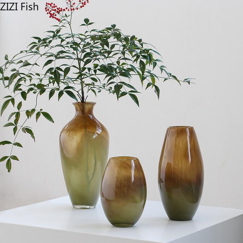 Gradient Colored Glass Vase Hydroponics Plant Pots Table Decoration Flowers Arrangement Floral Vases Room Aesthetic Decor