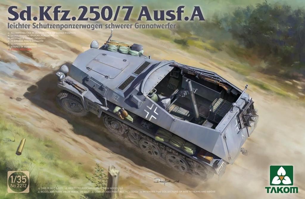 Takom Light Armored Personnel Carrier with Mortar Plastic Model Kit TKO2212 1/35 Sd.Kfz.250/7 A-type Self-Propelled -