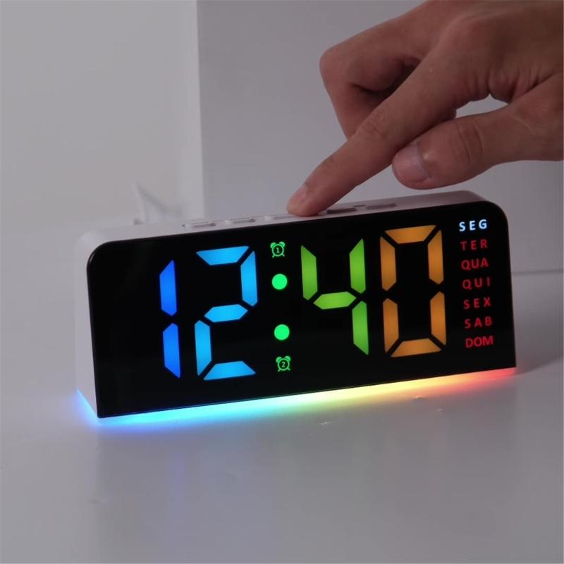 Color Changing Bedside Clock LED Time Week Date Display Quiet Night Light Brightness Adjustable Home Bedroom Accessory