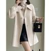 2024 Autumn/Winter Mid-Length Slimming Woolen Coat with Heart Buckle and Peter Pan Collar for Women