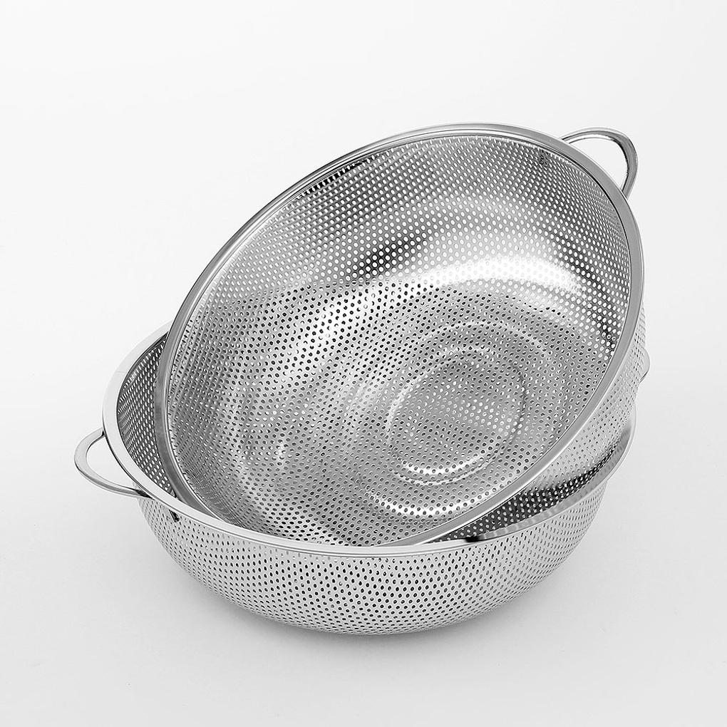 Kitchen Handle Stainless Steel Strainer 2-piece Set Fruit and Vegetable Washing Bowl