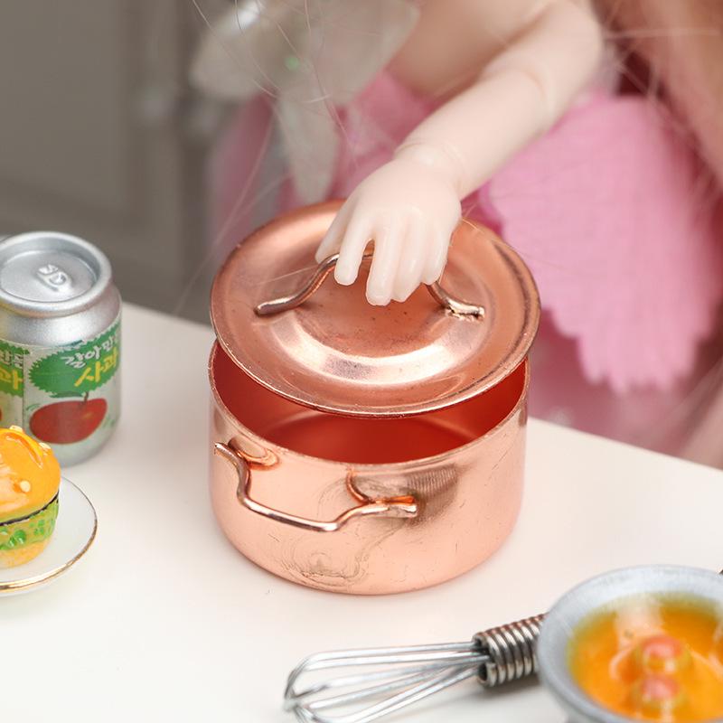 1:12 Dollhouse Miniature Copper Double-Ear Soup Pot Toy