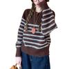 Women's Korean Style Retro Color Block Stripe Knitwear - Soft, Sticky, Round Neck, Loose Fit for Autumn/Winter