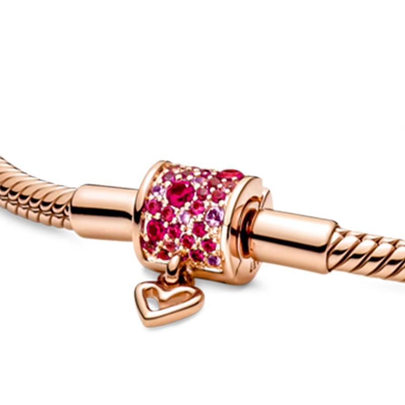Pandora Puder Pfirsichblüten-Set, Armband aus Glas und synthetischem Zirkonia, gleicher Stil für Männer und Frauen, Partner-Modell ZT24091815A
