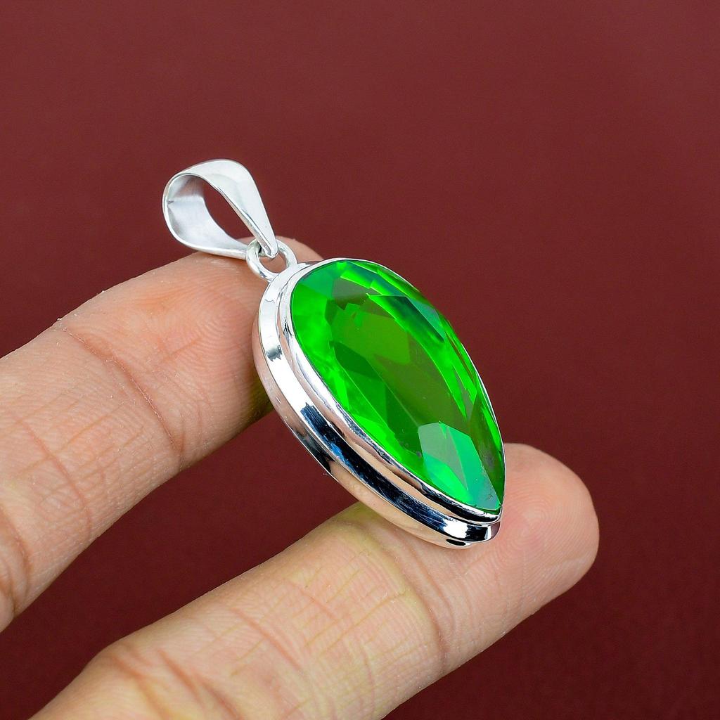 Faceted green amethyst pendant 925 sterling silver pendant handmade statement pendant gemstone pendant latest design jewelry gifts for women