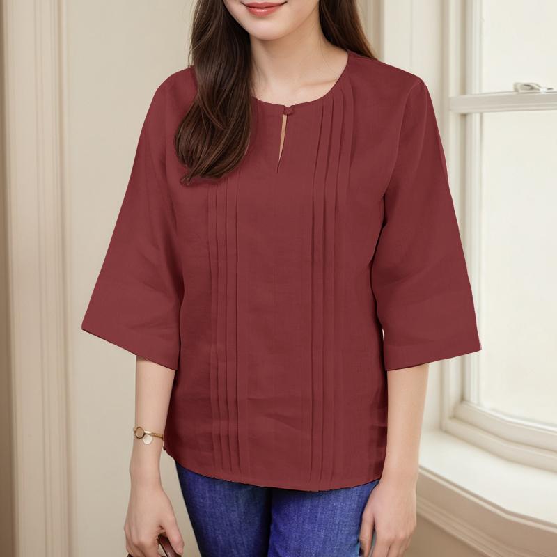 ZANZEA Women Casual Round Neck Solid Color 3/4 Sleeve Loose Blouse
