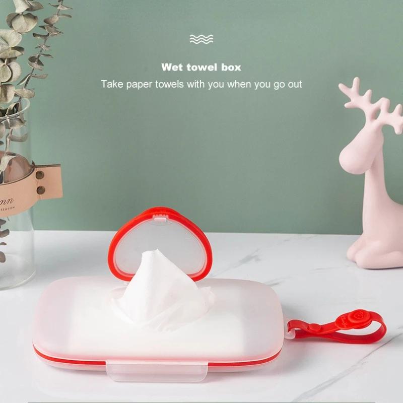 Portable Wet Wipes Dispenser with Heart-Shaped Clear Lid & Ergonomic Handle - Compact Travel Storage Box for Face Masks